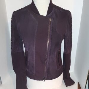 Theory Shezi K Combo Moto Jacket Eggplant Purple Suede Small Cropped Lamb Leathe